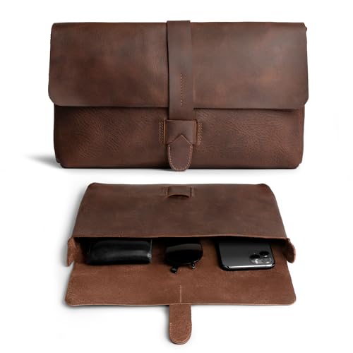 Hide & Drink, Female Clutch Bag, Vintage Handbag, Accessory Organizer, Phone Bag, Night Case, Full Grain Leather, Handmade, Bourbon Brown - Image 1