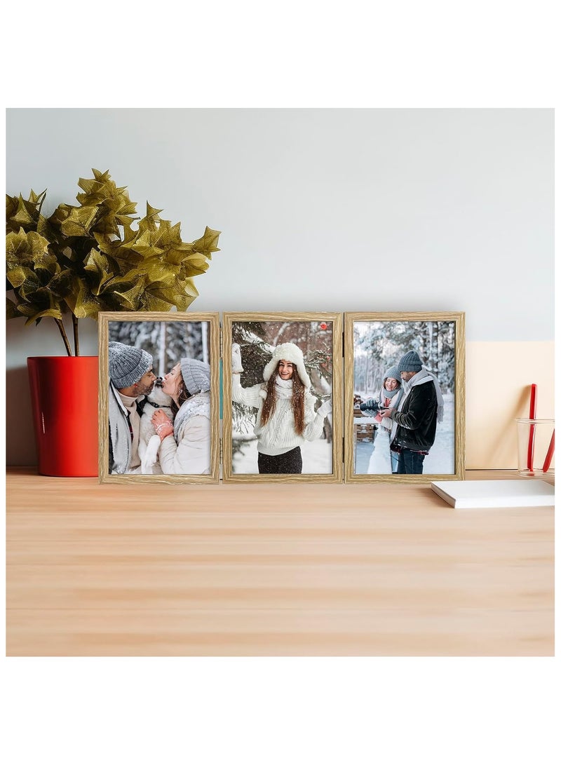 NANAO Triple 4x6 Hinged Picture Frame in Beige - Stand on Desktop or Tabletop - Definition Glass - Classic Display for Photos and Memories - Image 5
