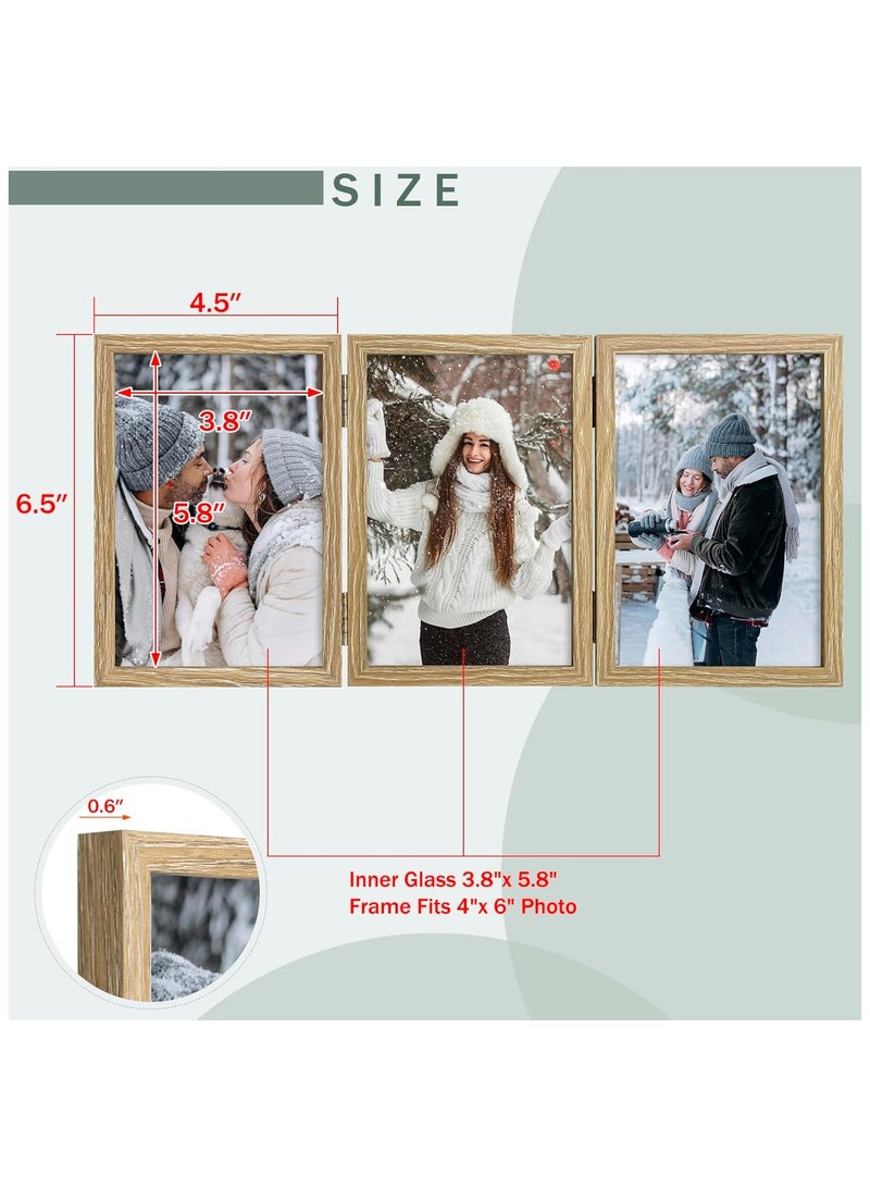NANAO Triple 4x6 Hinged Picture Frame in Beige - Stand on Desktop or Tabletop - Definition Glass - Classic Display for Photos and Memories - Image 2