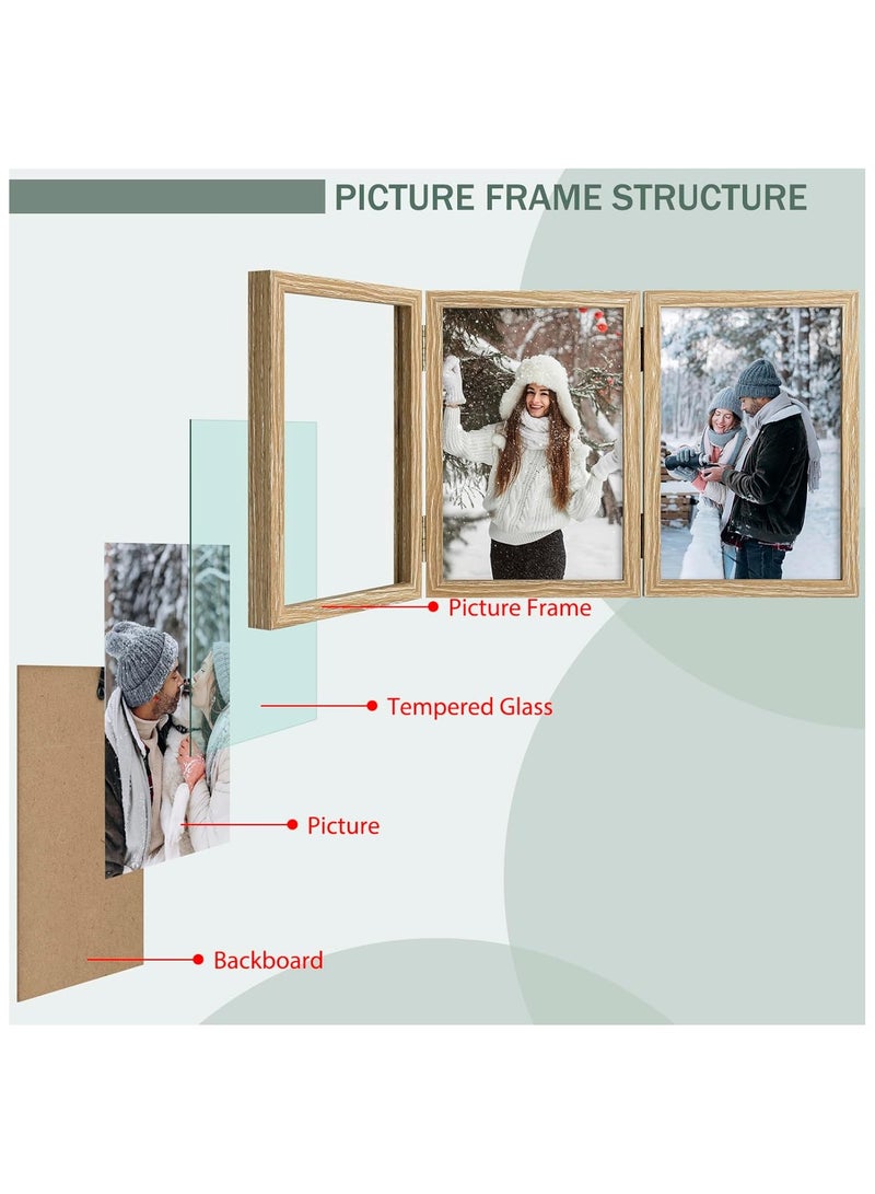 NANAO Triple 4x6 Hinged Picture Frame in Beige - Stand on Desktop or Tabletop - Definition Glass - Classic Display for Photos and Memories - Image 4