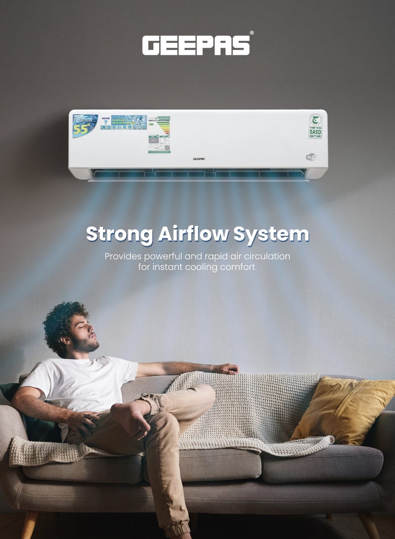 جيباس مكيف هواء سبليت إنفيرتر 2.0 طن (24,000 BTU) – واي فاي ذكي، تدفق هواء 4D، تنظيف ذاتي، تشخيص تلقائي مع ضمان ضاغط لمدة 10 سنوات - Image 2