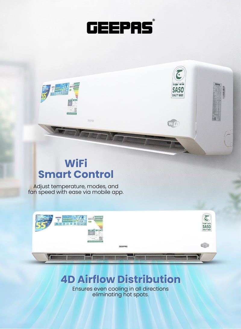 جيباس مكيف هواء سبليت إنفيرتر 2.0 طن (24,000 BTU) – واي فاي ذكي، تدفق هواء 4D، تنظيف ذاتي، تشخيص تلقائي مع ضمان ضاغط لمدة 10 سنوات - Image 4