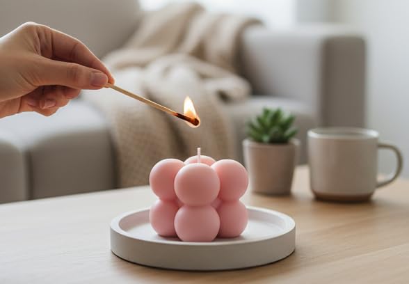 ProKart Premium Soy Wax Scented Mini Bubble Cube Candle | Aesthetic Decor Scented Candle | Aromatherapy Fragrance Candles for Home Decor, Wedding & Party, Dinner Table, Christmas (Pack of 6, Pink) - Image 3