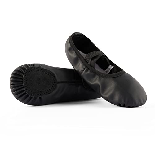 DyingSwan Toddler Ballet Shoes for Girls, Soft Leather Ballet Slippers, No-Tie Ballet Shoes Dance Shoes for Girls (Toddler/Little/Big Kid/Women) Black - Image 1
