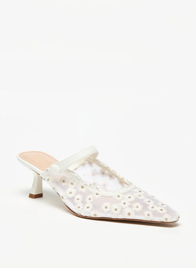 سيليست Women's Embellished Slip On Mules with Kitten Heels