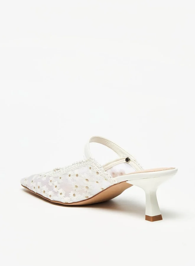 سيليست Women's Embellished Slip On Mules with Kitten Heels
