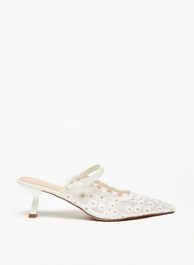 سيليست Women's Embellished Slip On Mules with Kitten Heels