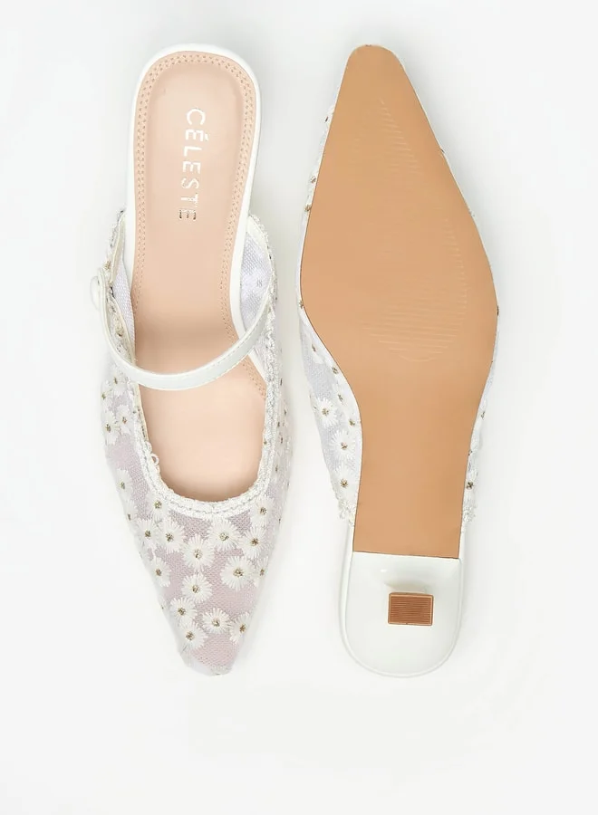 سيليست Women's Embellished Slip On Mules with Kitten Heels