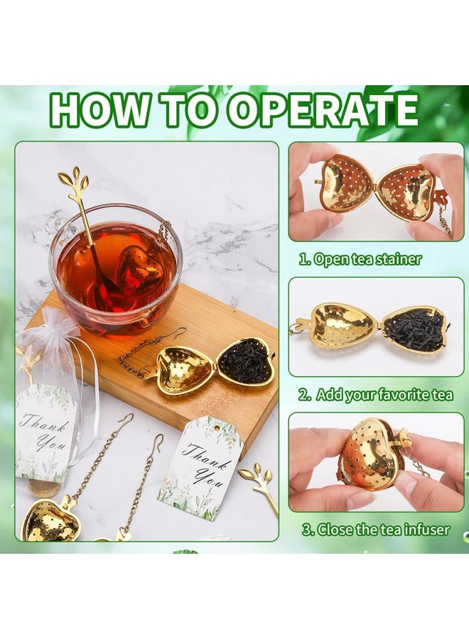 2 MULE TEAM 50 Sets Bridal Shower Tea Party Favor for Heart Shape Infuser Ball for Loose Guest Leaf Tea Spoon with Thank You Card Organza Bag Wedding Favors Tea Party Decorations Elegant Party Favors(Gold) - Image 4