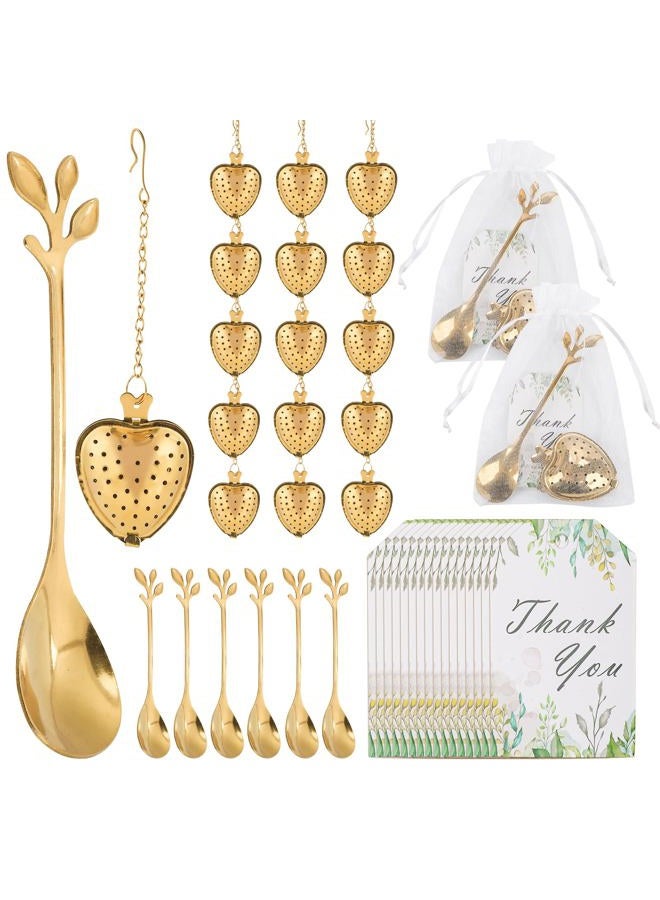 2 MULE TEAM 50 Sets Bridal Shower Tea Party Favor for Heart Shape Infuser Ball for Loose Guest Leaf Tea Spoon with Thank You Card Organza Bag Wedding Favors Tea Party Decorations Elegant Party Favors(Gold) - Image 1