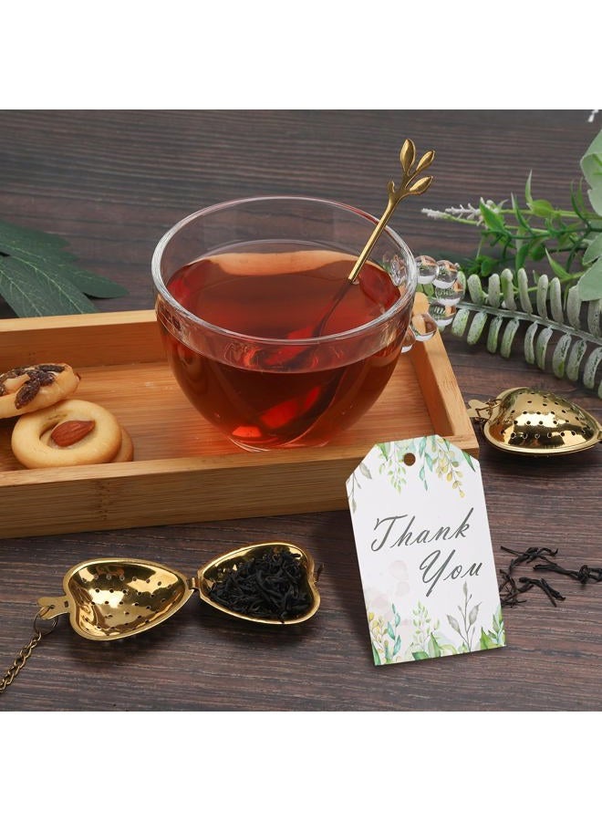 2 MULE TEAM 50 Sets Bridal Shower Tea Party Favor for Heart Shape Infuser Ball for Loose Guest Leaf Tea Spoon with Thank You Card Organza Bag Wedding Favors Tea Party Decorations Elegant Party Favors(Gold) - Image 3