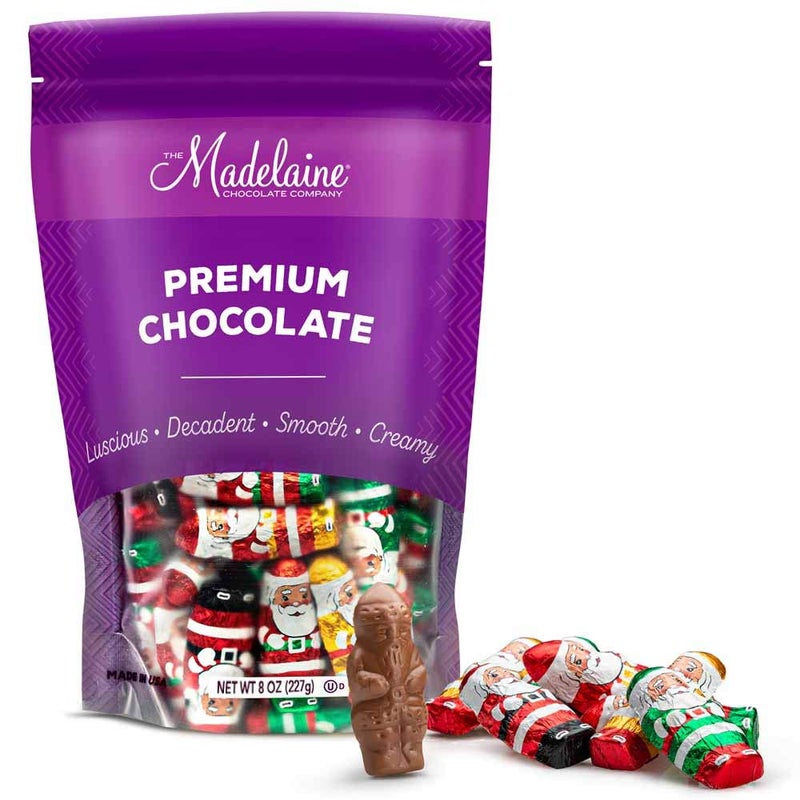 Madelaine Solid Premium Chocolate Mini Santas, (1/2 LB) Wrapped In Italian Foil Featuring Assorted Designs - (Half Pound) - Image 1