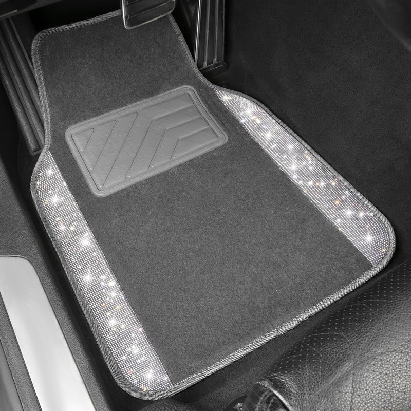 CAR PASS Bling Diamond Car Mats - Sparkly Glitter Floor Mats with Anti-Slip PVC Heel Pad, Universal Fit for SUV, Sedan, Van - 4pcs, Gray - Image 2