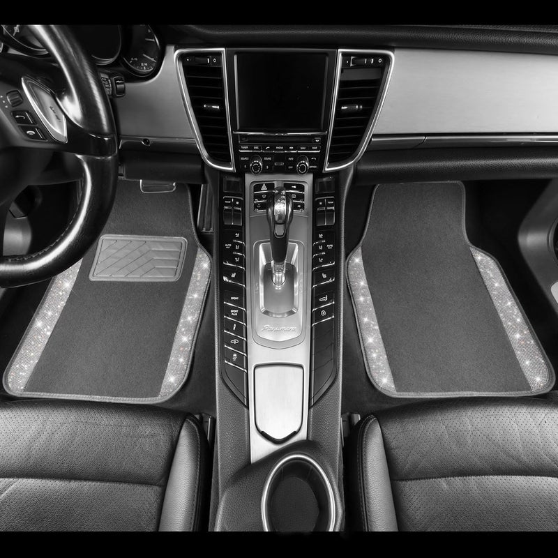 CAR PASS Bling Diamond Car Mats - Sparkly Glitter Floor Mats with Anti-Slip PVC Heel Pad, Universal Fit for SUV, Sedan, Van - 4pcs, Gray - Image 3