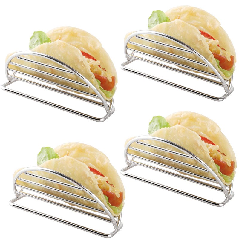 YellRin Taco Holder Stainless Steel Taco Holders Stands Set of 4 Racks Holds Soft or Hard Shell Tacos  for Burritos and Tortillas Holder