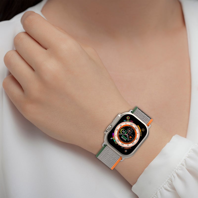 Double Color Nylon Hook and Loop Fastener Watch Band For Apple Watch Series 9&8&7 41mm / SE 3&SE 2&6&SE&5&4 40mm / 3&2&1 38mm(Orange+Army green)