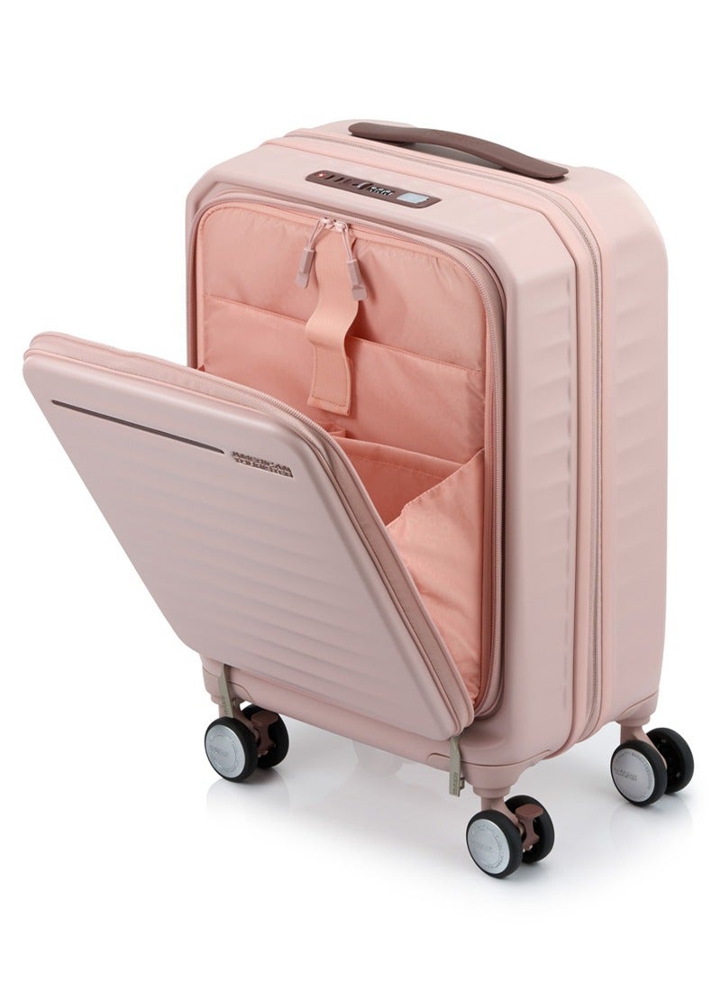 AMERICAN TOURISTER Frontec Suitcase, Cabin Size 54 cm / 20 inch, 4 Spinner Wheels, Hard Top, Polycarbonate, Strawberry|Expandable|Book Opening|Front Laptop Compartment|2-in-1 Optimov™ + STEPause™ Shock Absorbing Wheels|TSA 008 Lock|DuoSaf™ Security Zipper|USB Port - 3 Years International Warranty - Image 5
