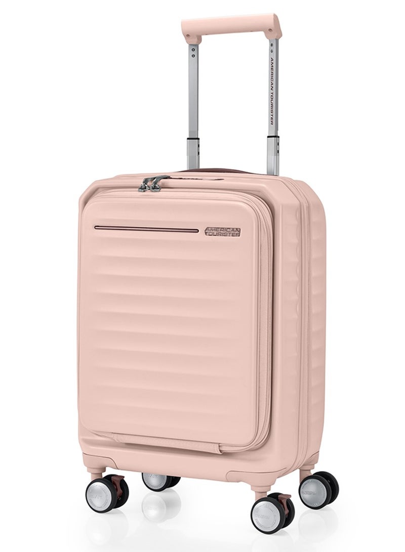 AMERICAN TOURISTER Frontec Suitcase, Cabin Size 54 cm / 20 inch, 4 Spinner Wheels, Hard Top, Polycarbonate, Strawberry|Expandable|Book Opening|Front Laptop Compartment|2-in-1 Optimov™ + STEPause™ Shock Absorbing Wheels|TSA 008 Lock|DuoSaf™ Security Zipper|USB Port - 3 Years International Warranty - Image 1