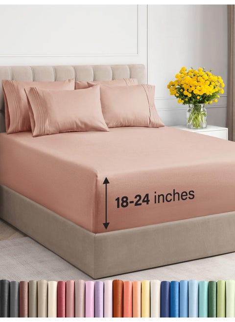 Extra Deep King Sheet Set - 6 Piece Breathable and Cooling Sheets - Hotel Luxury Bed Sheets Set - Easy & Secure Fit - Soft  Wrinkle Free and Comfy Sheets Set - Mauve Sheet Set with Extra Deep Pockets
