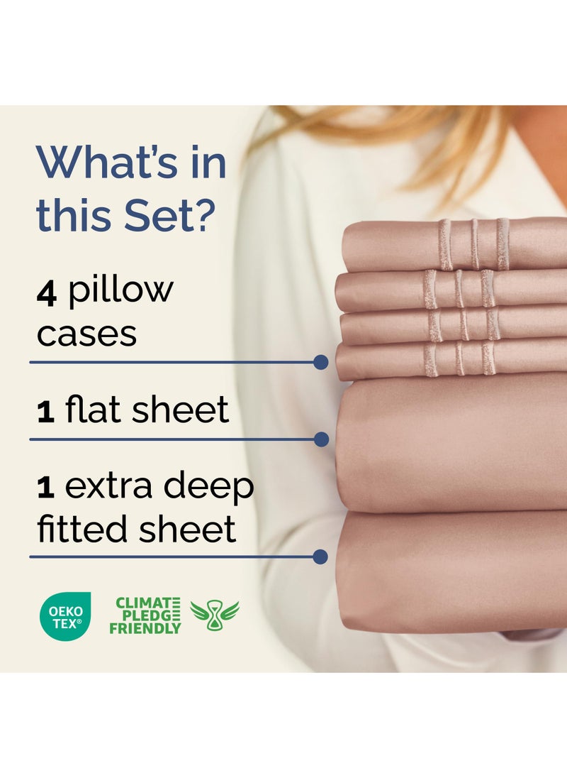 Extra Deep King Sheet Set - 6 Piece Breathable and Cooling Sheets - Hotel Luxury Bed Sheets Set - Easy & Secure Fit - Soft  Wrinkle Free and Comfy Sheets Set - Mauve Sheet Set with Extra Deep Pockets