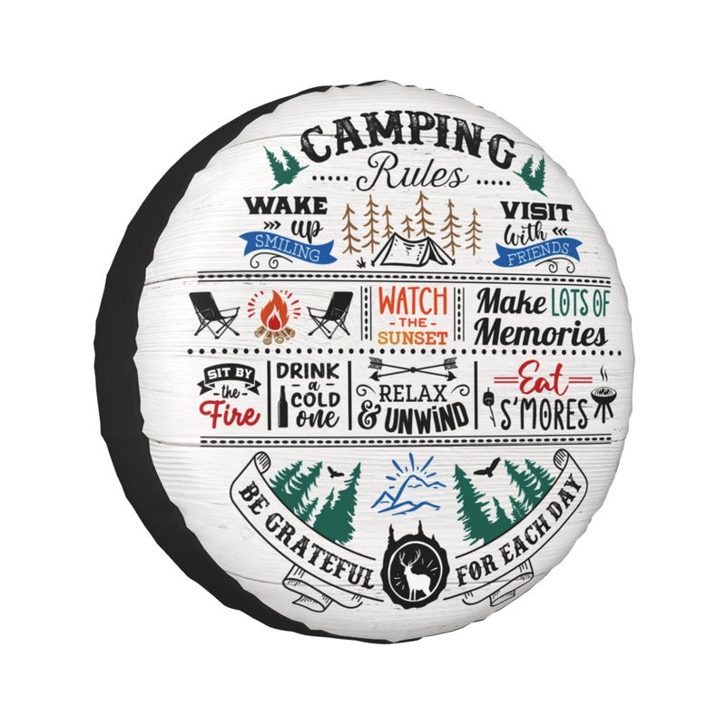 Camping Rules Rv Spare Tire Cover Camper Spare Tire Cover Spare Tire Cover for RV Trailer Camper Wheel Protectors Weatherproof Universal for Trailer Rv SUV Truck Travel Trailers 14 inch