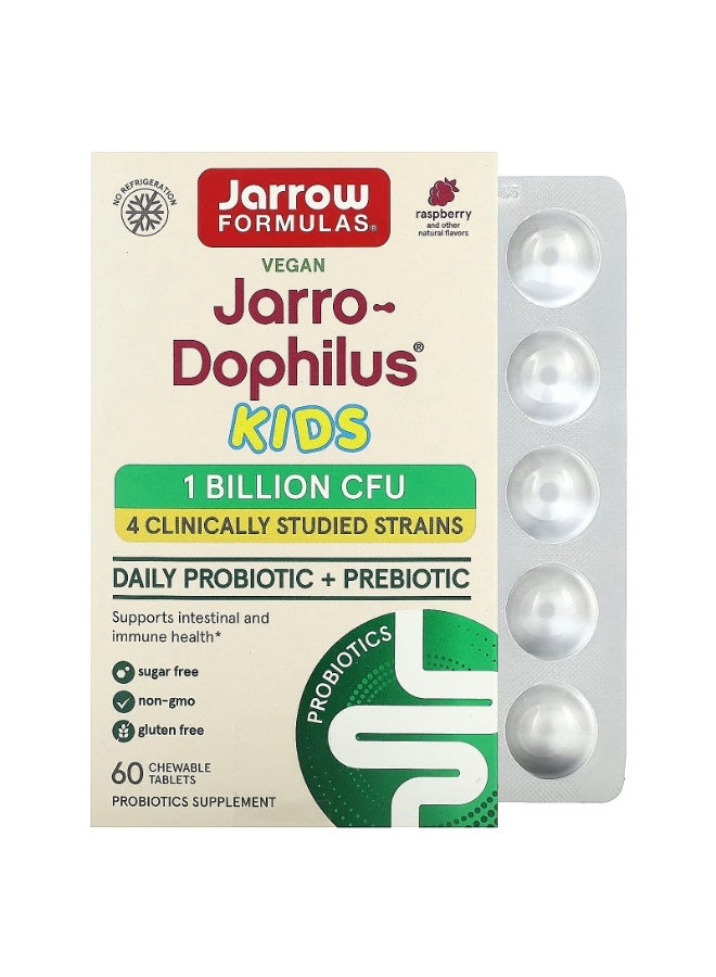 jarrow formulas Jarro-Dophilus Kids Daily Probiotic + Prebiotic Raspberry 1 Billion CFU 60 Chewable Tablets