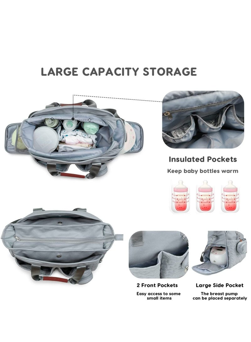 Multifunctional Baby Changing Bag, Large Capacity Waterproof Tote Satchel Messenger Bag Portable Travel Diaper with Pacifier Light Blue - Image 3