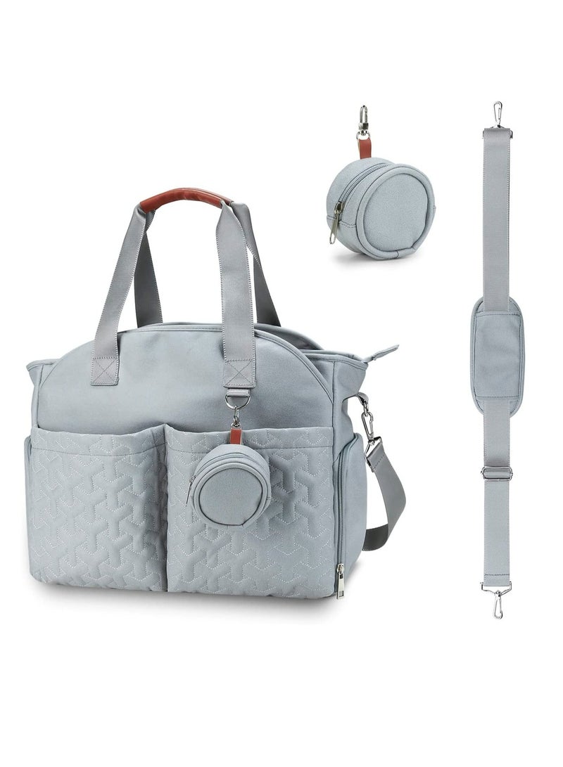 Multifunctional Baby Changing Bag, Large Capacity Waterproof Tote Satchel Messenger Bag Portable Travel Diaper with Pacifier Light Blue - Image 1