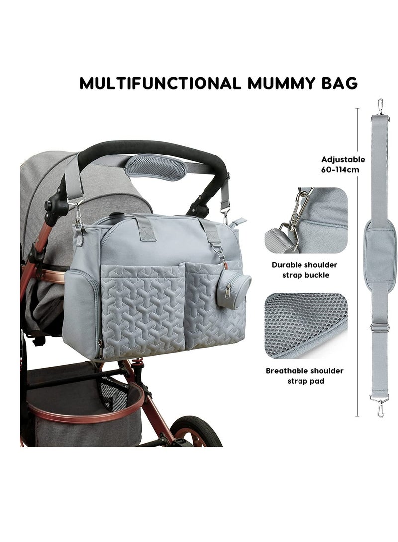 Multifunctional Baby Changing Bag, Large Capacity Waterproof Tote Satchel Messenger Bag Portable Travel Diaper with Pacifier Light Blue - Image 5