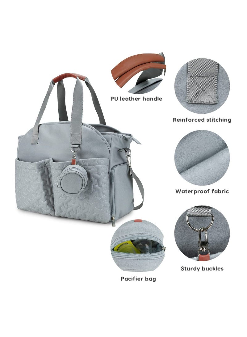 Multifunctional Baby Changing Bag, Large Capacity Waterproof Tote Satchel Messenger Bag Portable Travel Diaper with Pacifier Light Blue - Image 4