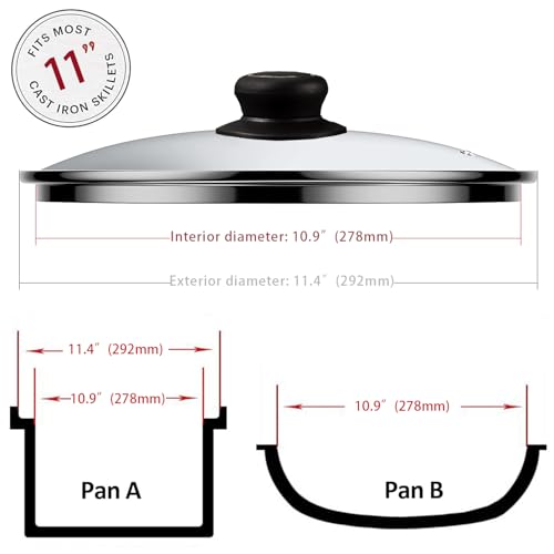ZUIHUI 11 Inch Pan Lid Tempered Glass Pot Lid Replacement Glass Cover for 11" Cast Iron Skillets, Frying Pans, Pots and Wok, Heat Resistant Handle - Image 2