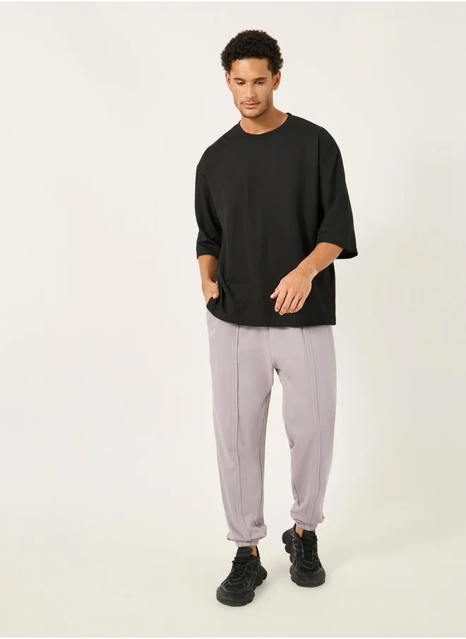 Styli Textured Stretch 3/4th Sleeves Oversized T-Shirt