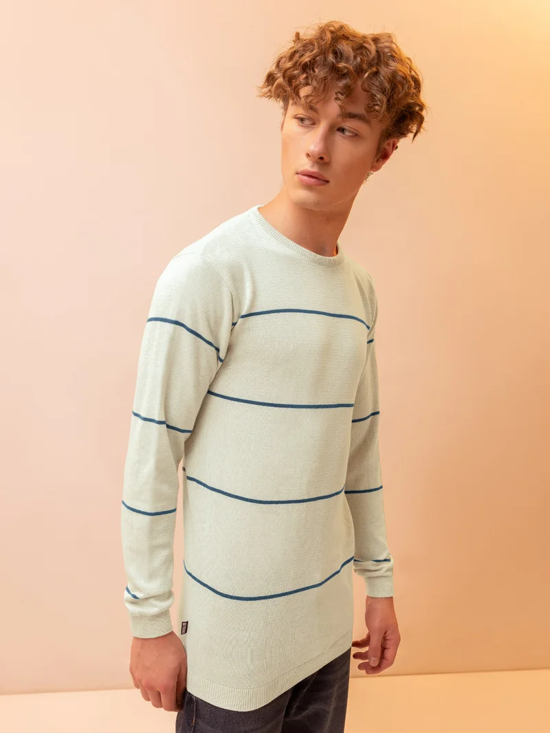 Beyoung Striped Flat Knit Sweater for Men