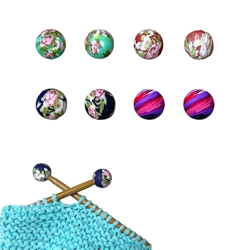 SPANSEE 8 PCS Round Ball Flower Print Stitch Stoppers, Knitting Needle Point Protectors, Stitch Holders for Knitting, Knitting Needle Caps, Knitting Supplies fit Size 2.5-13 (3mm-9mm) Needles - Image 1