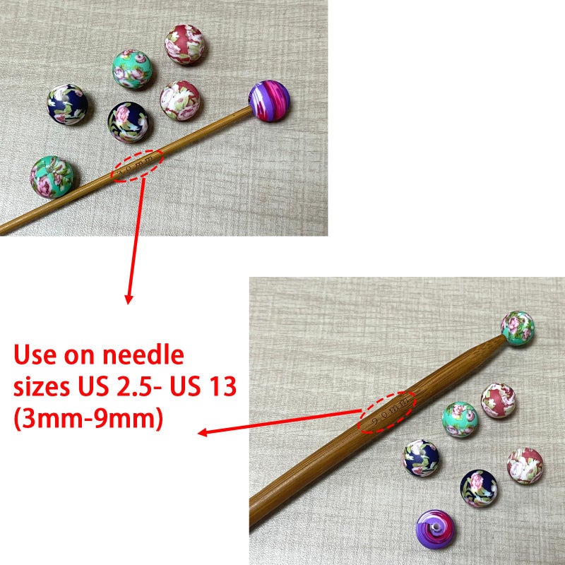 SPANSEE 8 PCS Round Ball Flower Print Stitch Stoppers, Knitting Needle Point Protectors, Stitch Holders for Knitting, Knitting Needle Caps, Knitting Supplies fit Size 2.5-13 (3mm-9mm) Needles - Image 3