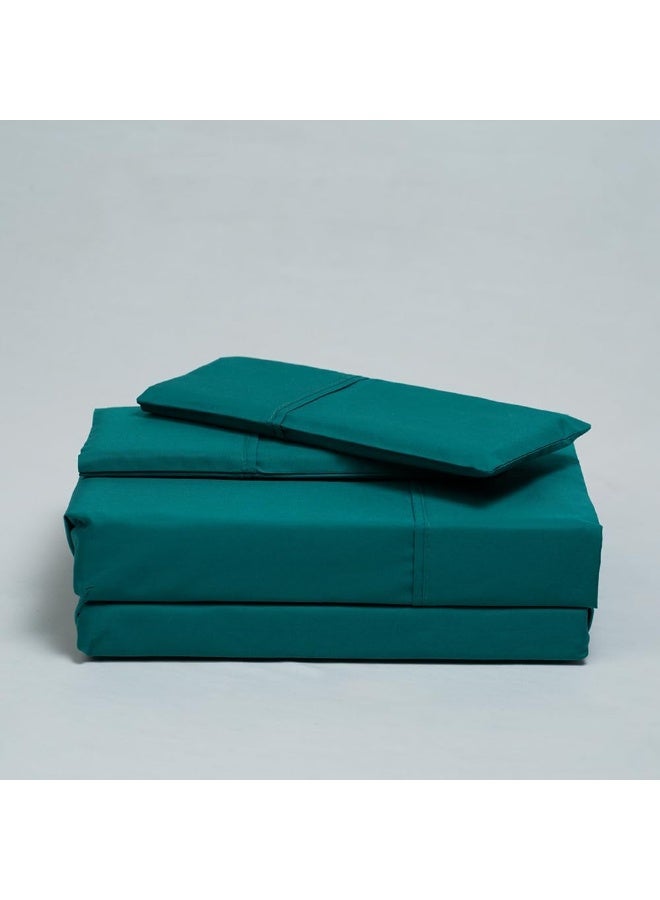 Atelier 100% Cotton King Sheet Set | Percale Weave | 400 Thread Count | 4 Piece Sheet Set | Cool Crisp Breathable | Moisture Wicking | Hotel Quality | Aegean Green - Image 1