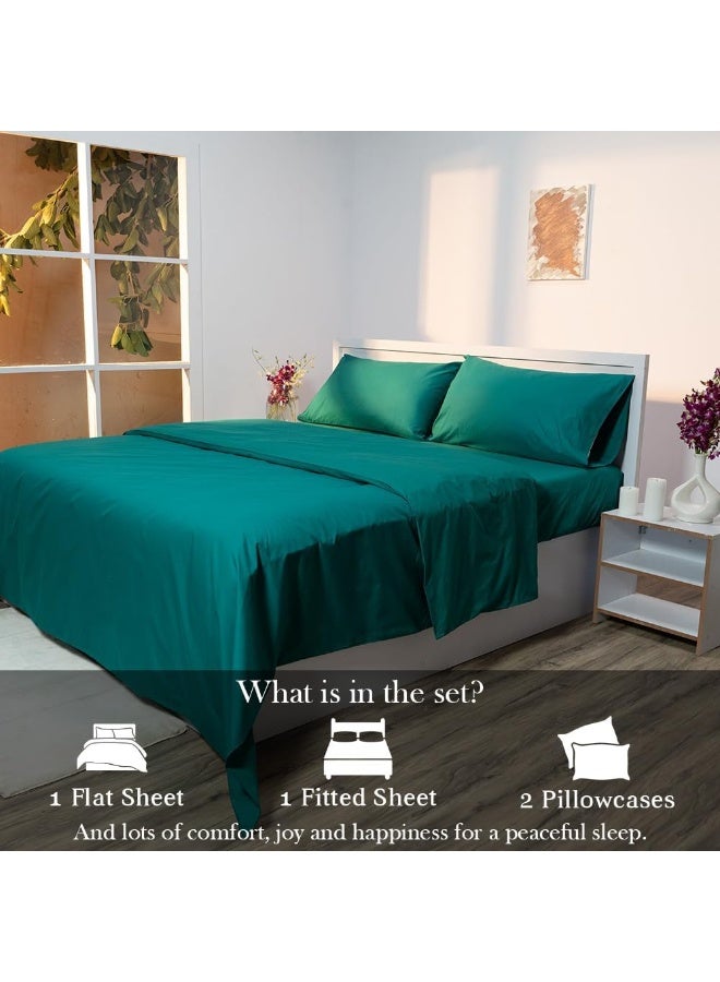 Atelier 100% Cotton King Sheet Set | Percale Weave | 400 Thread Count | 4 Piece Sheet Set | Cool Crisp Breathable | Moisture Wicking | Hotel Quality | Aegean Green - Image 2