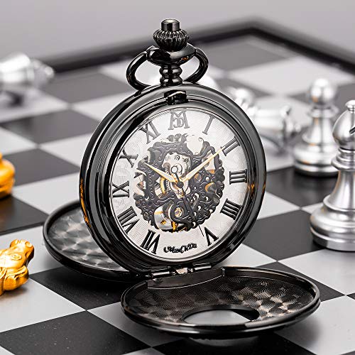 ManChDa Mechanical Roman Numerals Dial Skeleton Pocket Watches with Box and Chains for Mens Women - Image 5