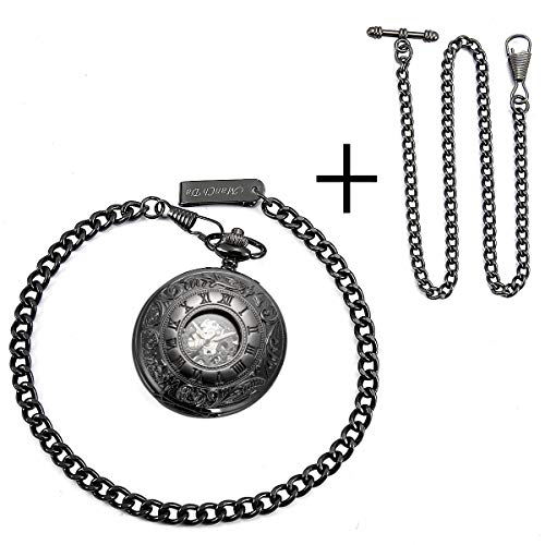 ManChDa Mechanical Roman Numerals Dial Skeleton Pocket Watches with Box and Chains for Mens Women - Image 3