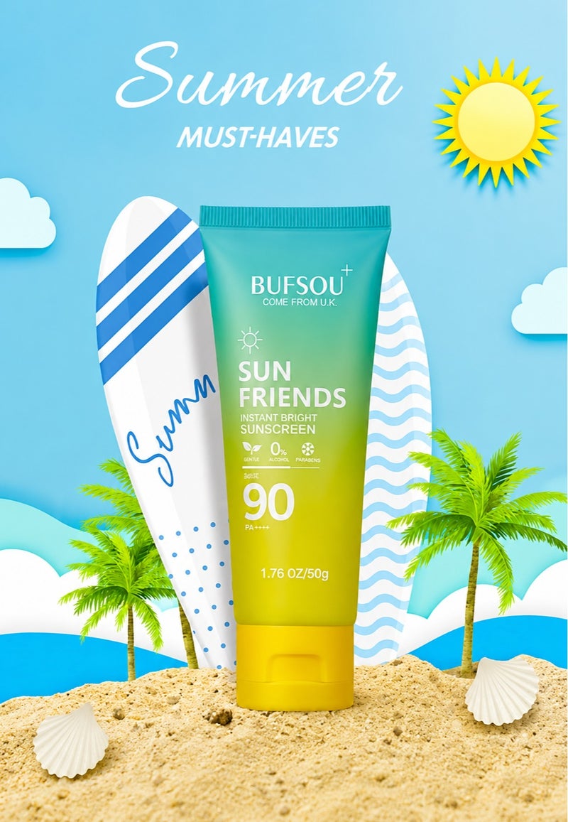 BUFSOU SPF 90 Sunscreen Cream 50g – PA++++ Sun Protection for Face & Body – Lightweight, Non-Greasy, Hydrating & UV Protection - Image 1