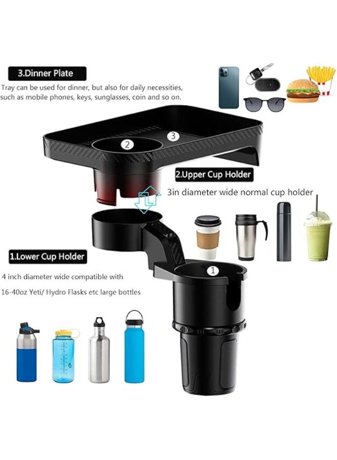 DUNISO Car Cup Holder Expander，360° Rotating Multifunctional Organizer Tray & Adjustable Base，Vehicle Mounted Water Cup Drink Holder with Detachable Tray Table，Sturdy and Durable，Suitable for Most Cars&Trucks,Black - Image 4