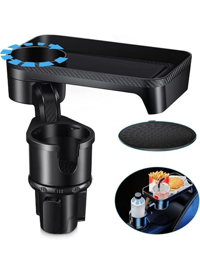 DUNISO Car Cup Holder Expander，360° Rotating Multifunctional Organizer Tray & Adjustable Base，Vehicle Mounted Water Cup Drink Holder with Detachable Tray Table，Sturdy and Durable，Suitable for Most Cars&Trucks,Black - Image 1