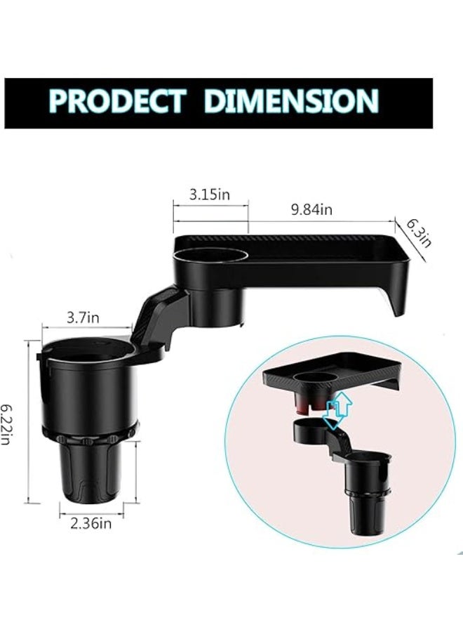 DUNISO Car Cup Holder Expander，360° Rotating Multifunctional Organizer Tray & Adjustable Base，Vehicle Mounted Water Cup Drink Holder with Detachable Tray Table，Sturdy and Durable，Suitable for Most Cars&Trucks,Black - Image 2
