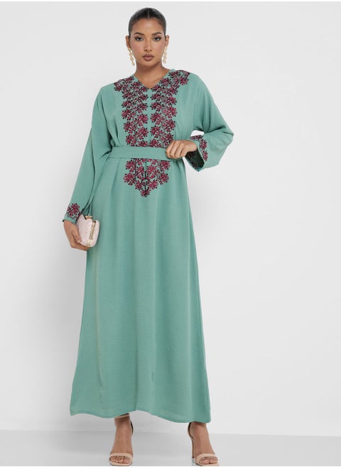 Embroidered Belted Jalabiya