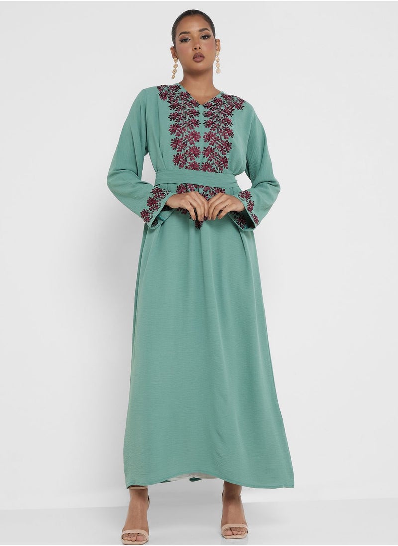 hayas closet - Embroidered Belted Jalabiya - Image 1