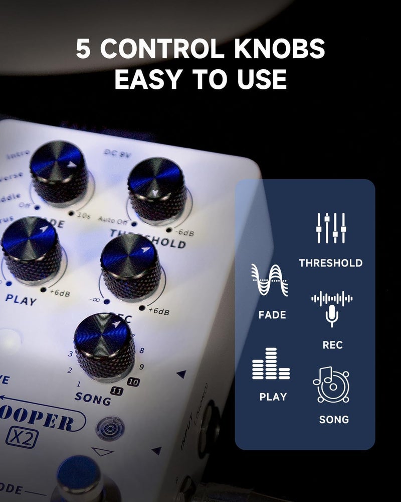 Mooer Looper X2 Stereo Electric Guitar Loop Pedal, Bass Guitar Looper Pedal, Acoustic Guitar Looper Pedal with 11 Banks, 300 Minutes, 77 save slots, Fade Out Function for practice and live show - Image 3