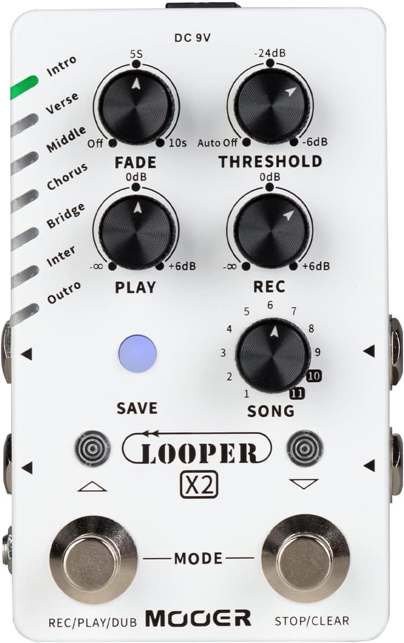Mooer Looper X2 Stereo Electric Guitar Loop Pedal, Bass Guitar Looper Pedal, Acoustic Guitar Looper Pedal with 11 Banks, 300 Minutes, 77 save slots, Fade Out Function for practice and live show - Image 1