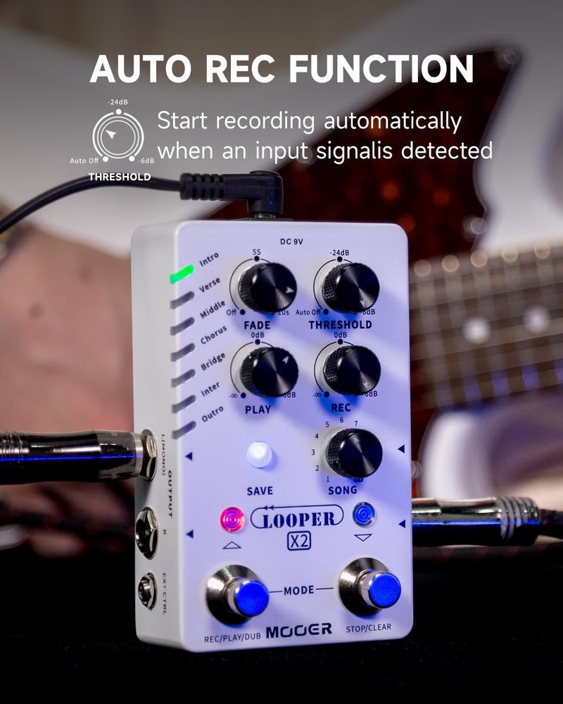 Mooer Looper X2 Stereo Electric Guitar Loop Pedal, Bass Guitar Looper Pedal, Acoustic Guitar Looper Pedal with 11 Banks, 300 Minutes, 77 save slots, Fade Out Function for practice and live show - Image 4