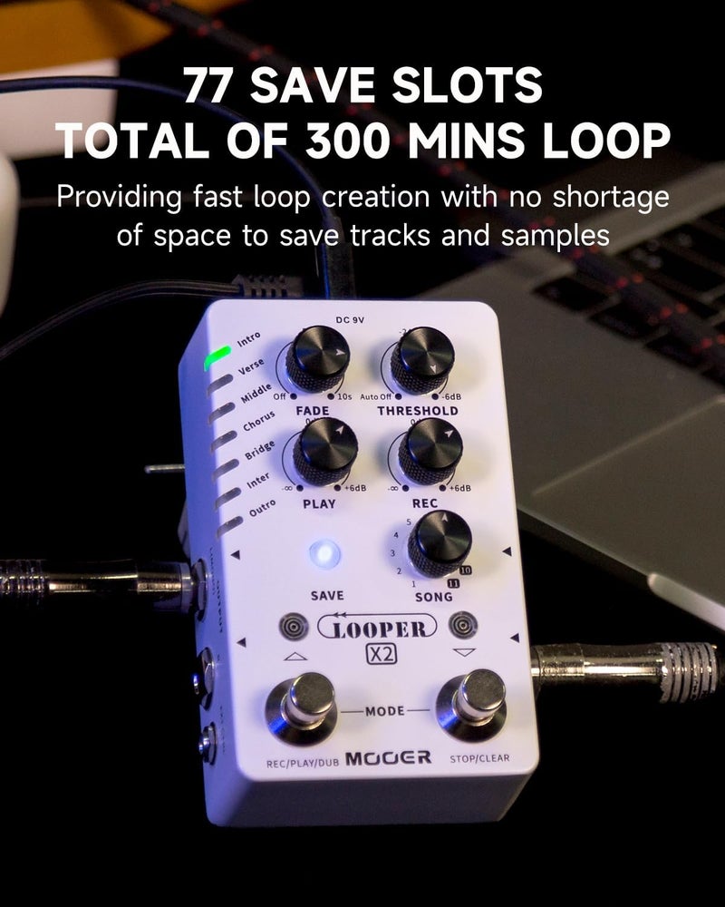 Mooer Looper X2 Stereo Electric Guitar Loop Pedal, Bass Guitar Looper Pedal, Acoustic Guitar Looper Pedal with 11 Banks, 300 Minutes, 77 save slots, Fade Out Function for practice and live show - Image 2