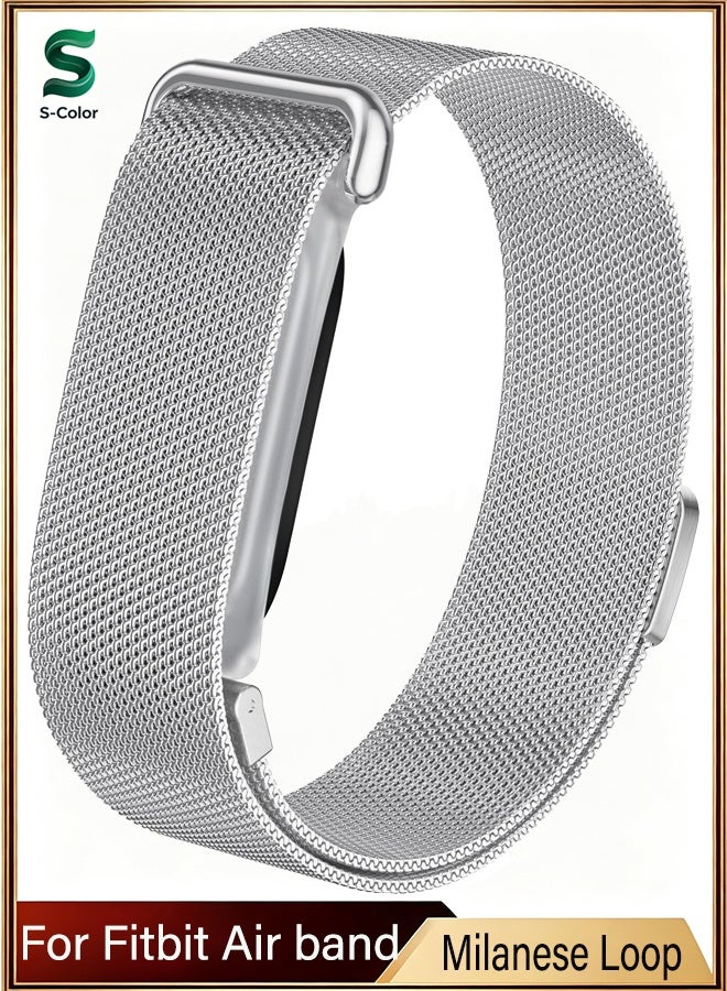 إس كولور سوار معدني شبكي مغناطيسي متوافق مع Google Fitbit Air، حزام بديل من الفولاذ المقاوم للصدأ على شكل حلقة ميلانو قابل للتعديل، مناسب للرجال والنساء. - Image 1